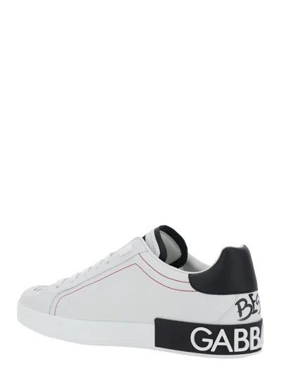 Dolce & Gabbana White Low Top Sneakers With Logo Patch On The Tongue And All-over Print In Leather Man In Multi