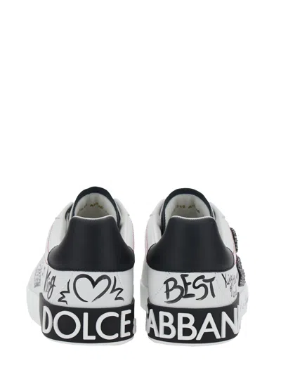 Dolce & Gabbana White Low Top Sneakers With Logo Patch On The Tongue And All-over Print In Leather Man In Multi
