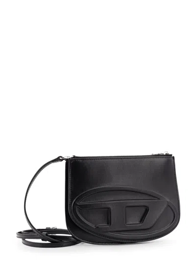 Diesel Twin-double-pouch Embossed-leather Shoulder Bag In Black