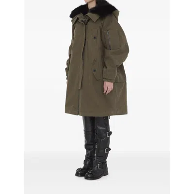 Dolce & Gabbana Padded Coat With Faux Fur Trim In Green