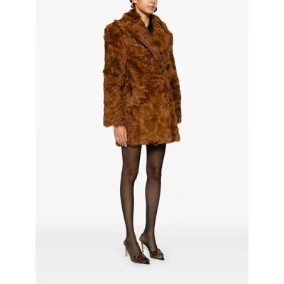 Valentino Genuine Curly Shearling Coat In Brown