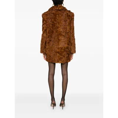 Valentino Genuine Curly Shearling Coat In Brown