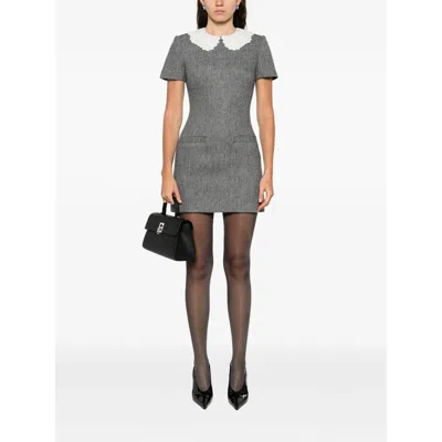 Self-portrait Grey Herringbone Collared Mini Dress Dresses Grey In Gray