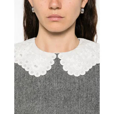 Self-portrait Grey Herringbone Collared Mini Dress Dresses Grey In Gray