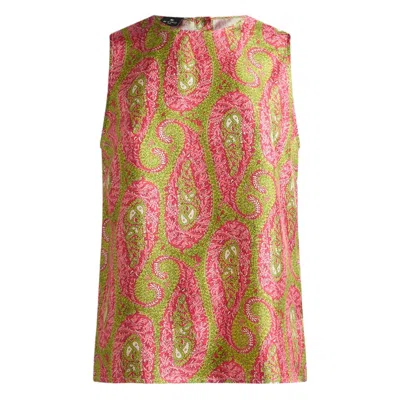Etro Paisley Foliage Sleeveless Top Button Detail In Multi