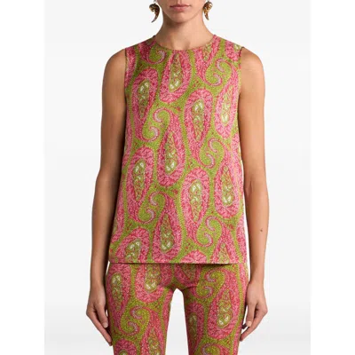 Etro Paisley Foliage Sleeveless Top Button Detail In Multi