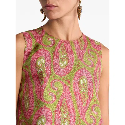 Etro Paisley Foliage Sleeveless Top Button Detail In Multi