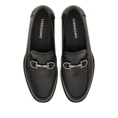 Ferragamo Brown Loafers With Metallic Gancini Detail On The Front In Leather Man