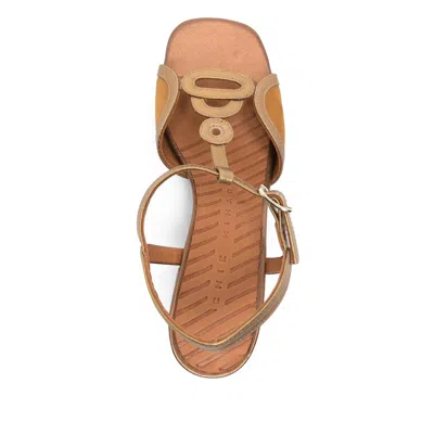 Chie Mihara Letouche T-strap Patterned Sandals In Gold