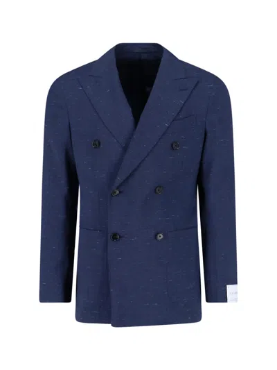 Caruso Double-breasted Blazer In Blue