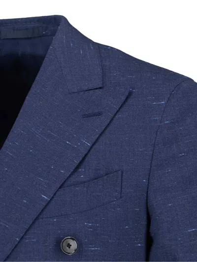 Caruso Double-breasted Blazer In Blue