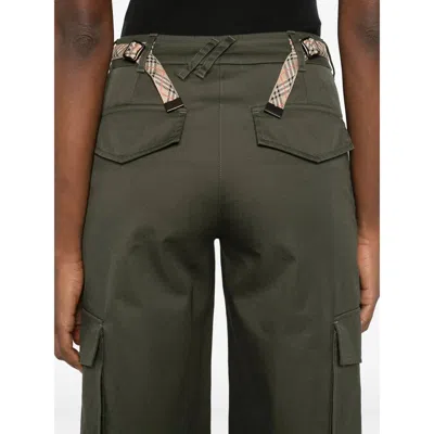 Burberry Khaki Check Trim Gabardine Cargo Pants In Green