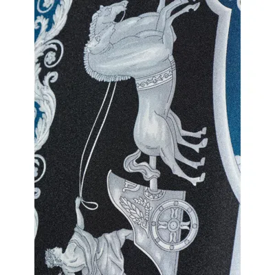 Versace Silk Shirt With Printed Design And Button-down Collar In Blue