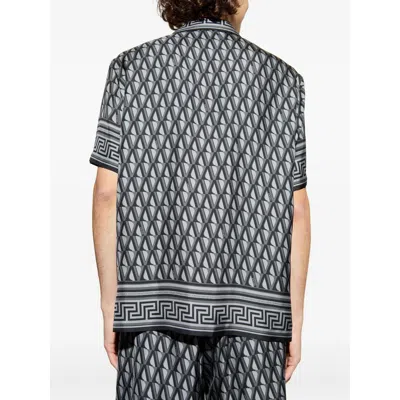 Versace Pattern-printed Short-sleeved Shirt In Black