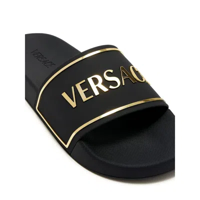 Versace Black Sandals With Logo Printed On The Front In Black