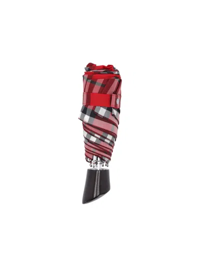 Burberry Check Folding Umbrella In Red