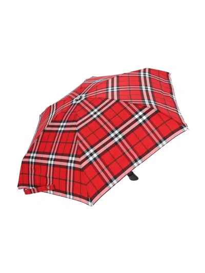 Burberry Check Folding Umbrella In Red