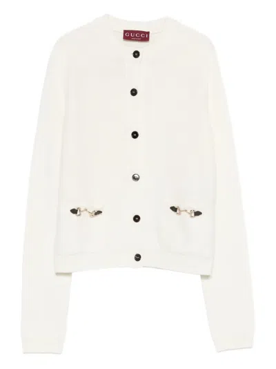 Gucci Women Wool And Cashmere Cardigan With Metal Horsebit In White