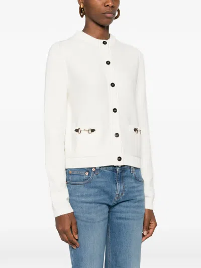 Gucci Women Wool And Cashmere Cardigan With Metal Horsebit In White