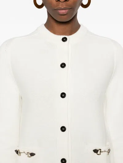 Gucci Women Wool And Cashmere Cardigan With Metal Horsebit In White