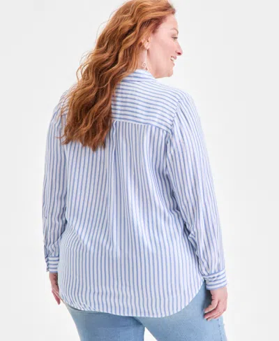 Style & Co Plus Size Perfect Striped Shirt, Macy's Exclusive In Multi