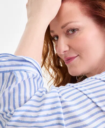 Style & Co Plus Size Perfect Striped Shirt, Macy's Exclusive In Multi
