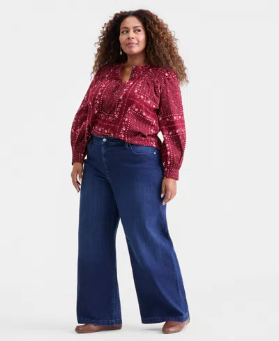 Style & Co Plus Size High-rise Wide-leg 5 Pocket Jeans, Macy's Exclusive In Blue
