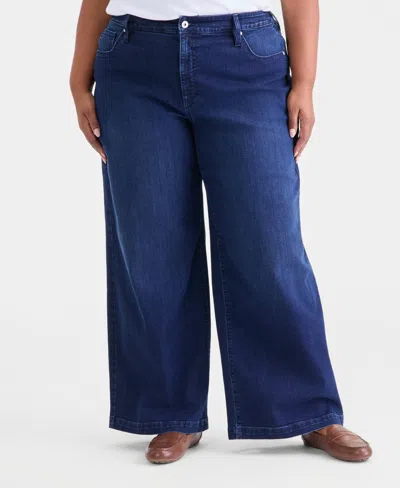 Style & Co Plus Size High-rise Wide-leg 5 Pocket Jeans, Macy's Exclusive In Blue