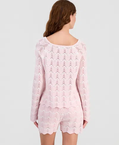 Hooked Up By Iot Juniors' Chevron Pointelle Sweater In Pink