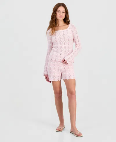 Hooked Up By Iot Juniors' Chevron Pointelle Sweater In Pink