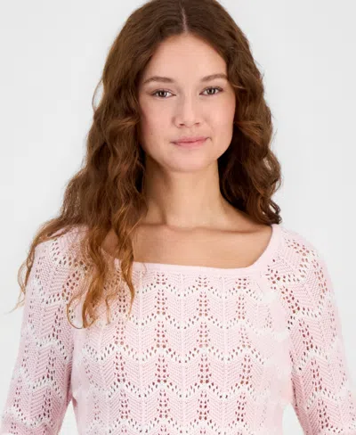 Hooked Up By Iot Juniors' Chevron Pointelle Sweater In Pink