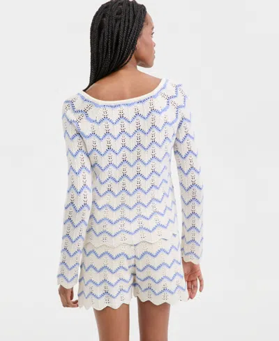 Hooked Up By Iot Juniors' Chevron Pointelle Sweater In Multi