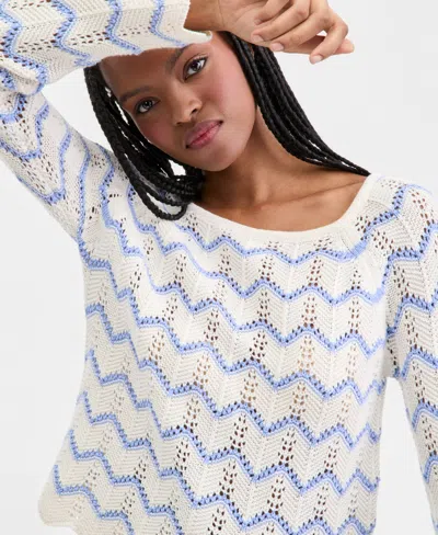 Hooked Up By Iot Juniors' Chevron Pointelle Sweater In Multi