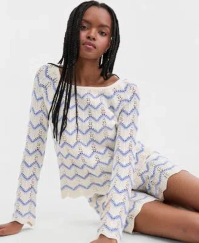 Hooked Up By Iot Juniors Chevron Sweater Tie Front Shorts In Blue