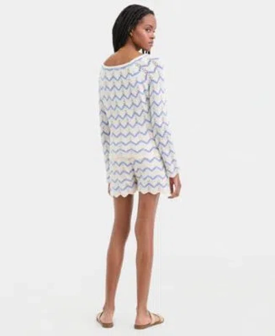 Hooked Up By Iot Juniors Chevron Sweater Tie Front Shorts In Blue