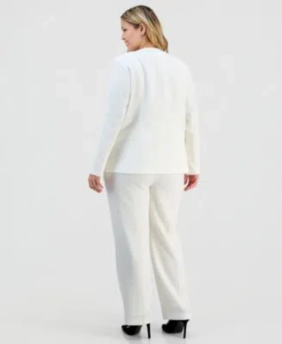 Kasper Plus Size Stretch Crepe Button Front Jacket Straight Leg Pants In White