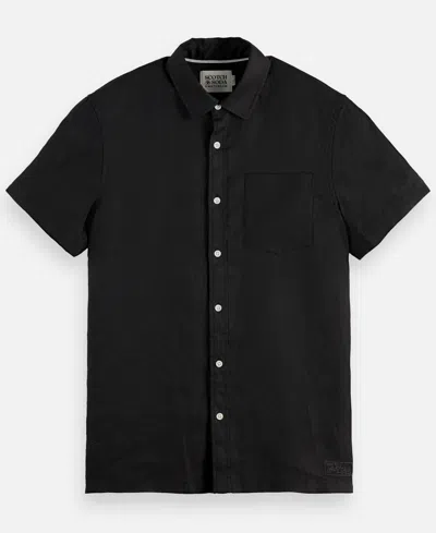 Scotch & Soda Men's Regular-fit Button-down Linen Shirt In Black