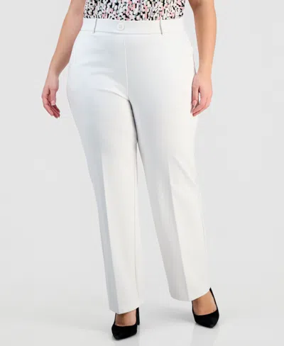 Kasper Plus Size Pull-on Straight-leg Pants In White