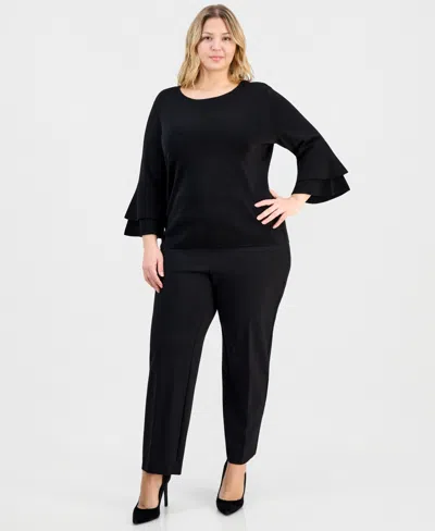 Kasper Plus Size Boat-neck Flare-cuffs Sweater In Black