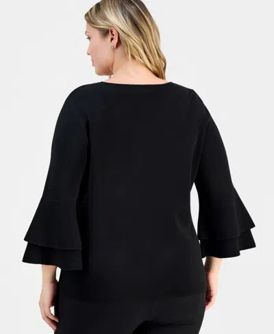 Kasper Plus Size Boat-neck Flare-cuffs Sweater In Black