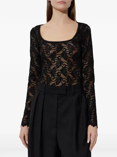 Loveshackfancy Jannie Lace Long-sleeves Bodysuit In Black