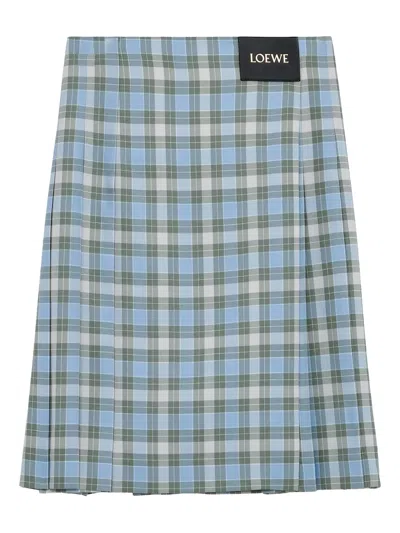 Loewe Pleated Skirt In Wool Blend In Blue
