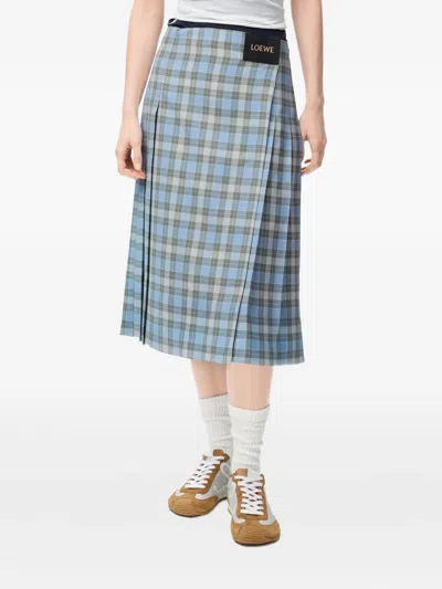 Loewe Pleated Skirt In Wool Blend In Blue