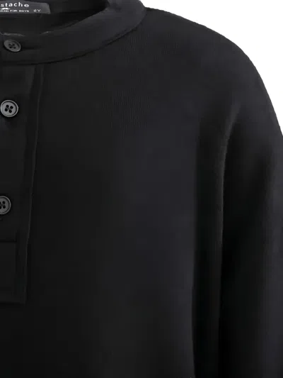 Moustache Button-up T-shirt In Black
