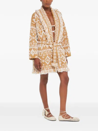 Alanui Send Beat Geometric-pattern Fringed Cardi-coat In Multi