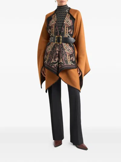 Etro Reversible Patterned Cloth Cape In Brown