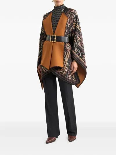 Etro Reversible Patterned Cloth Cape In Brown