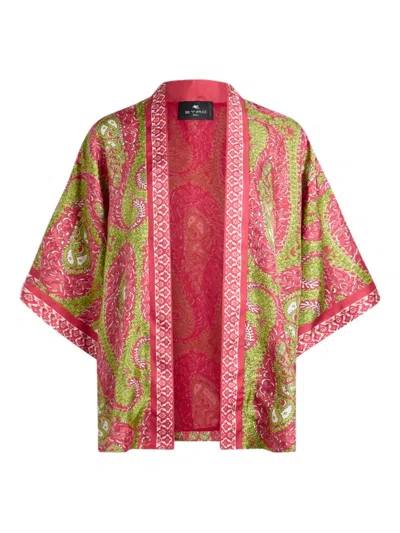 Etro Paisley Foliage Open Front Knitwear Piece In Red