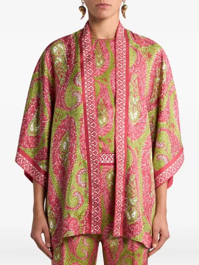 Etro Paisley Foliage Open Front Knitwear Piece In Red