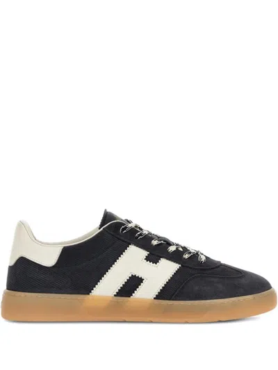 Hogan Navy Suede Leather H Sneakers In Black